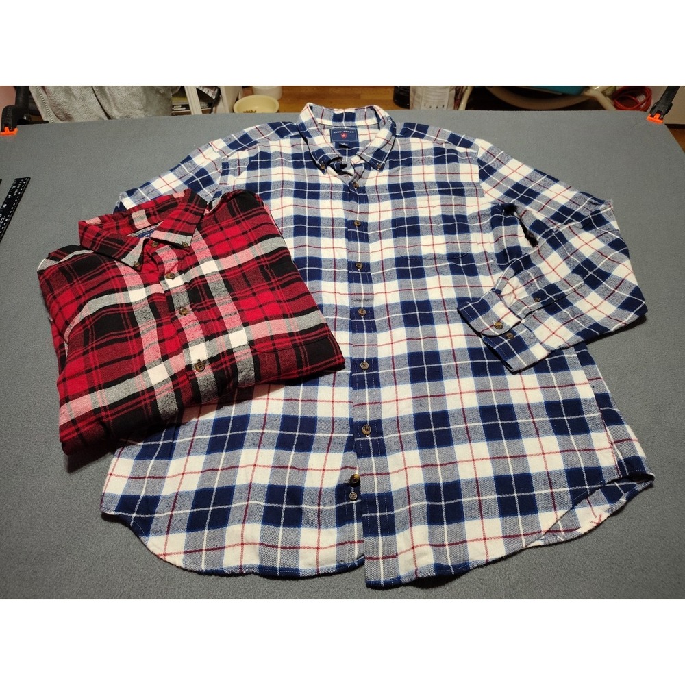 Lot Of 2 Saddlebred Flannel Shirts Men XL Red/Blue Plaid Farmer Outdoor Hunting